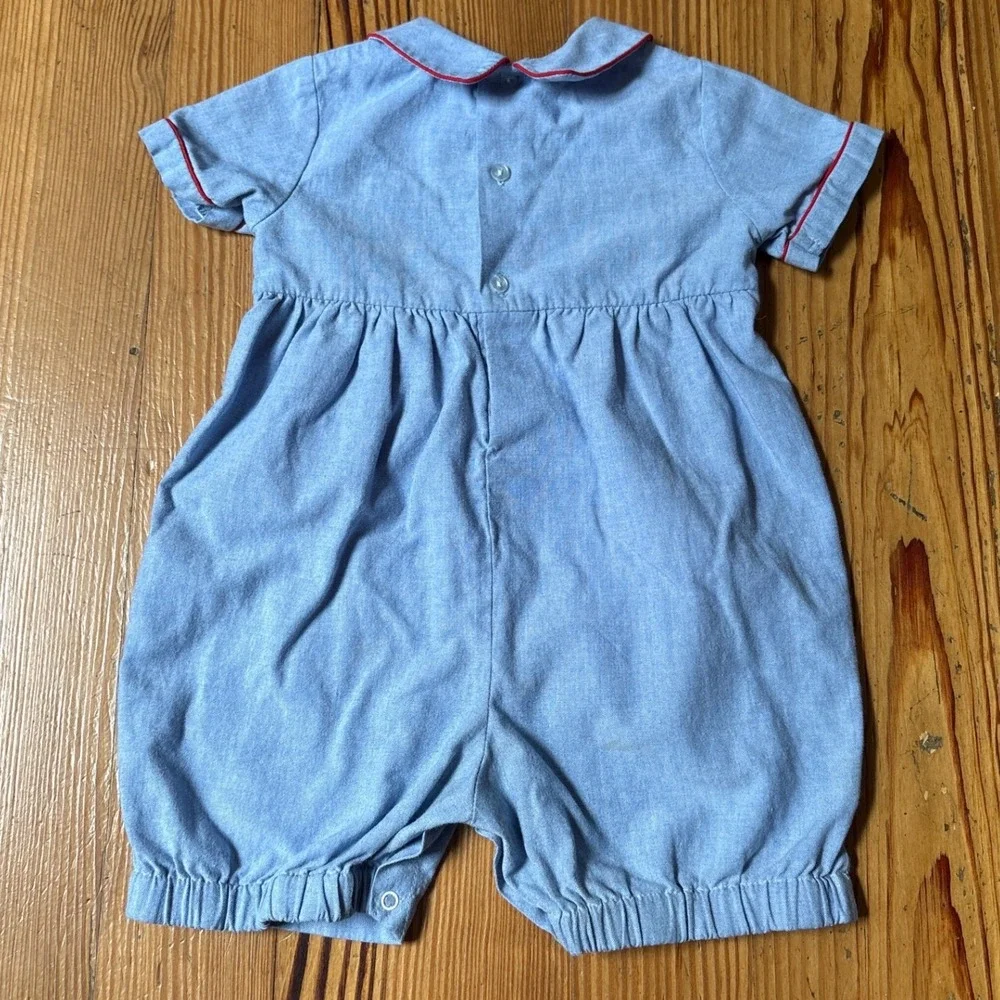 Smocked Romper Baby Boy Blue Nautical Fish Crab SIZE 3-6M